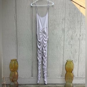 Silver Spaghetti Strap Scrunch Leg Jumpsuit